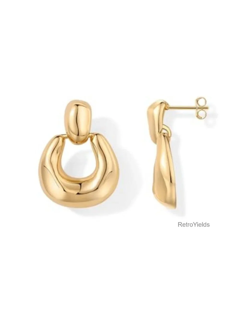 14K Gold Plated Chunky Door Knocker Drop Dangle Earrings for Women